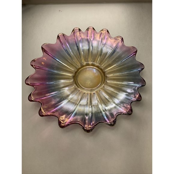 Accents Vintage Antique Carnival Glass Bowl Electric Light Fluted